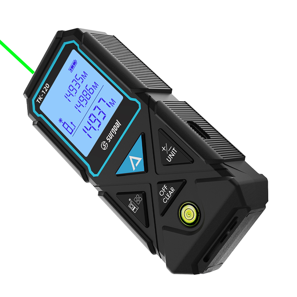 Laser Distance Meter With Bubble Level - เครื่องวัดระยะเลเซอร์สีเขียวแบบชาร์จไฟได้ Type-C ระยะ 120 เมตร พร้อมฟังก์ชันวัดระดับ