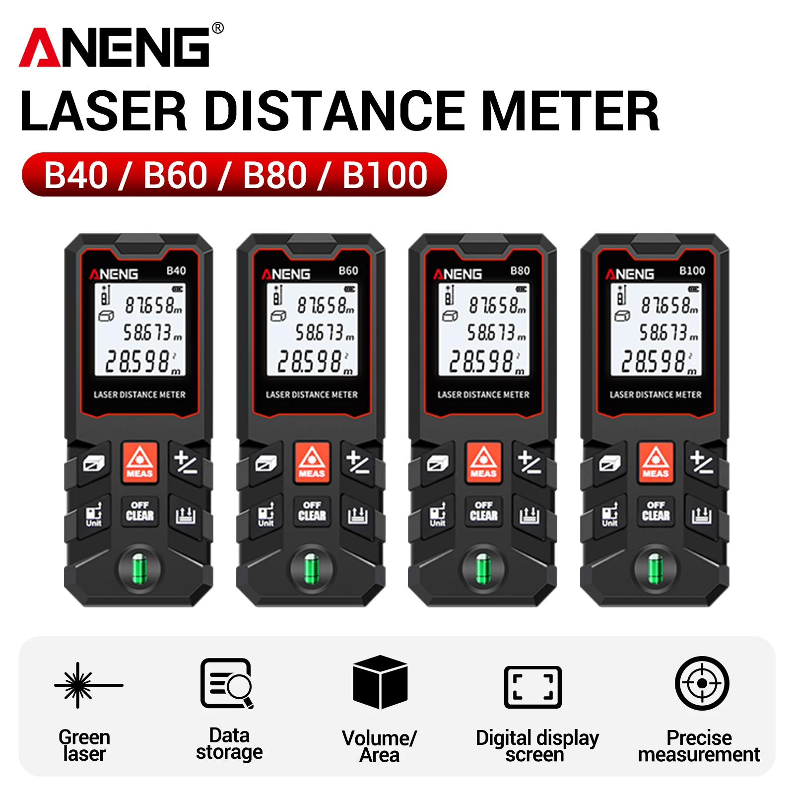 Laser Measure Area Volume Calculator - ANENG B40 B60 B80 B100 เครื่องวัดระยะด้วยเลเซอร์แบบพกพา