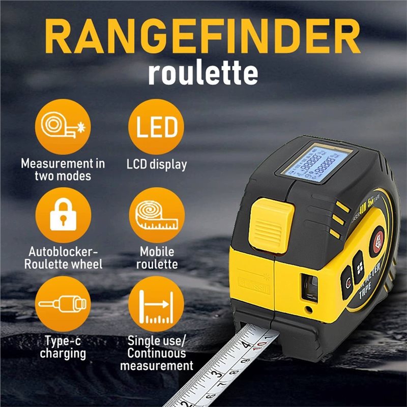 Laser Distance Meter 2 In 1 Tape - เครื่องวัดระยะเลเซอร์แบบพรีเมียม 2 in 1 พร้อมจอ LCD