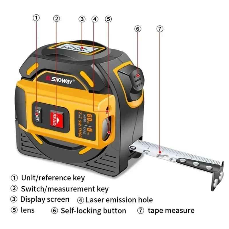 Laser Distance Meter 2 In 1 Tape - NOYAFA เครื่องวัดระยะด้วยเลเซอร์ 2 ใน 1 เทปวัดระยะด้วยเลเซอร์