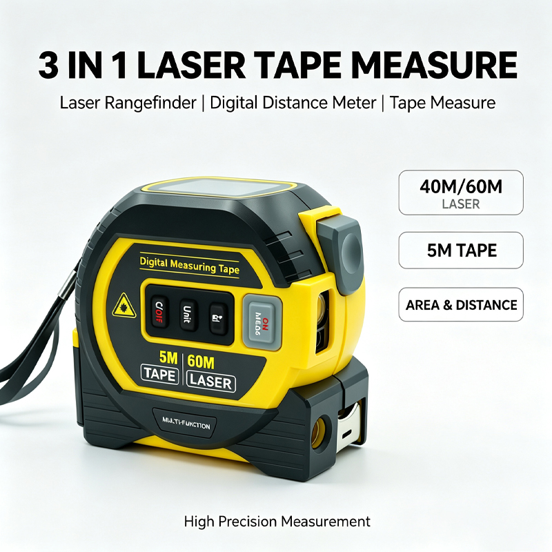 Digital Tape Measure 5M Laser - เครื่องวัดระยะด้วยเลเซอร์ 3in1 พร้อมสายวัด 5 เมตร และเลเซอร์วัดระยะ