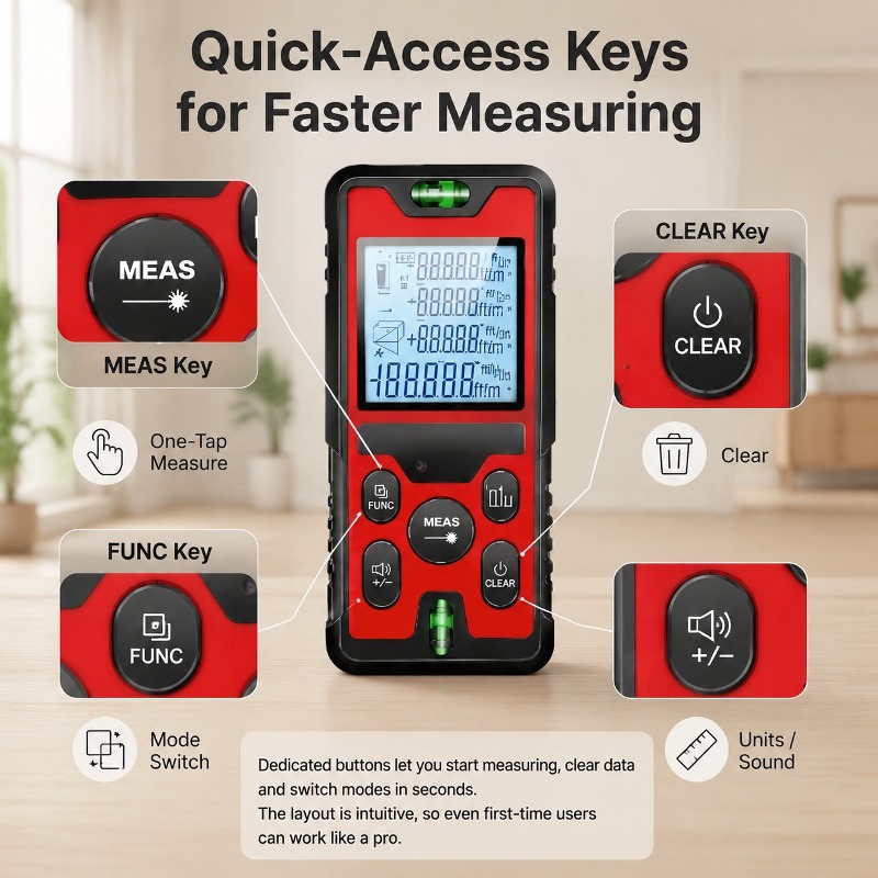 Laser Distance Meter With Bubble Level - เครื่องวัดระยะด้วยเลเซอร์ 120 เมตร ชาร์จผ่าน USB-C พร้อมหน้าจอ