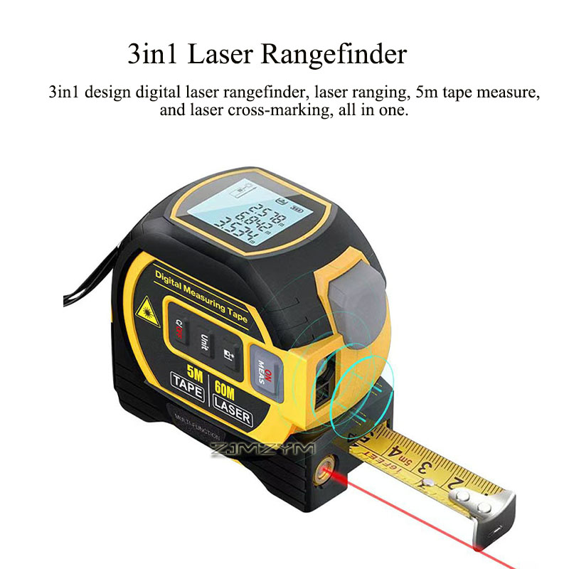 Digital Tape Measure 5M Laser - เครื่องวัดระยะเลเซอร์ 3 in 1 40ม./60ม. พร้อมตลับเมตรเหล็ก