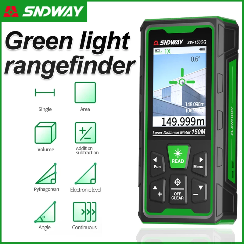 Laser Distance Meter 100M - เครื่องวัดระยะด้วยเลเซอร์สีเขียว ดิจิตอลเรนจ์ไฟน์เดอร์ ระยะวัด 150ม. 100ม. 80ม.
