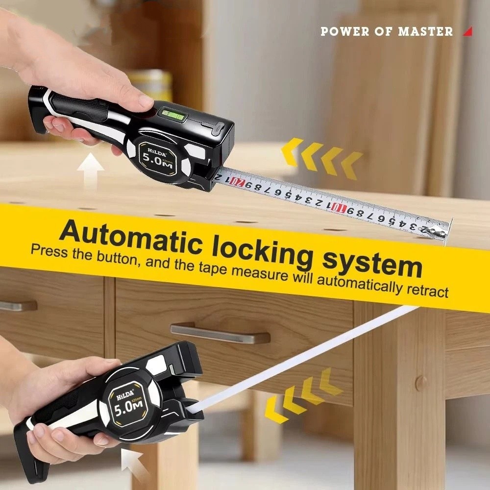 Digital Tape Measure 5M Laser - เครื่องวัดระยะเลเซอร์แบบดิจิตอล แข็งแรงทนทาน พร้อมจอแสดงผลแบบมีไฟพื้นหลัง แบบยืดหดได้ ชาร์จไฟได้ พร้อมระดับเลเซอร์สีเขียว