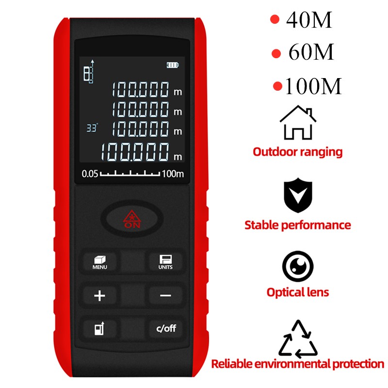 Laser Distance Meter 100M - เครื่องวัดระยะด้วยเลเซอร์แบบมืออาชีพ 40ม. 60ม. 80ม. 100ม. เครื่องวัดระยะทางด้วยเลเซอร์