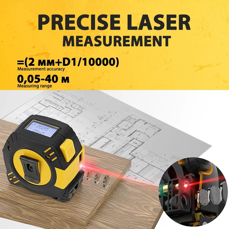 Laser Distance Meter 2 In 1 Tape - B62B เครื่องวัดระยะด้วยเลเซอร์แบบ 2-in-1 ความแม่นยำสูง จอแสดงผล LCD