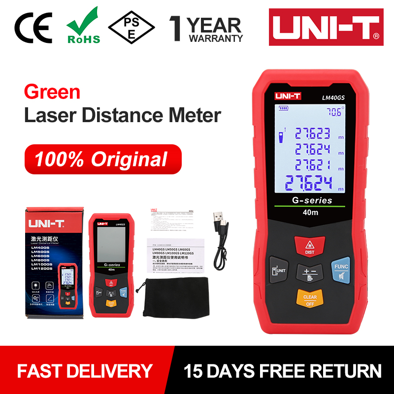 Laser Distance Meter 100M - เครื่องวัดระยะเลเซอร์สีเขียว UNI-T 40 ม. 60 ม.