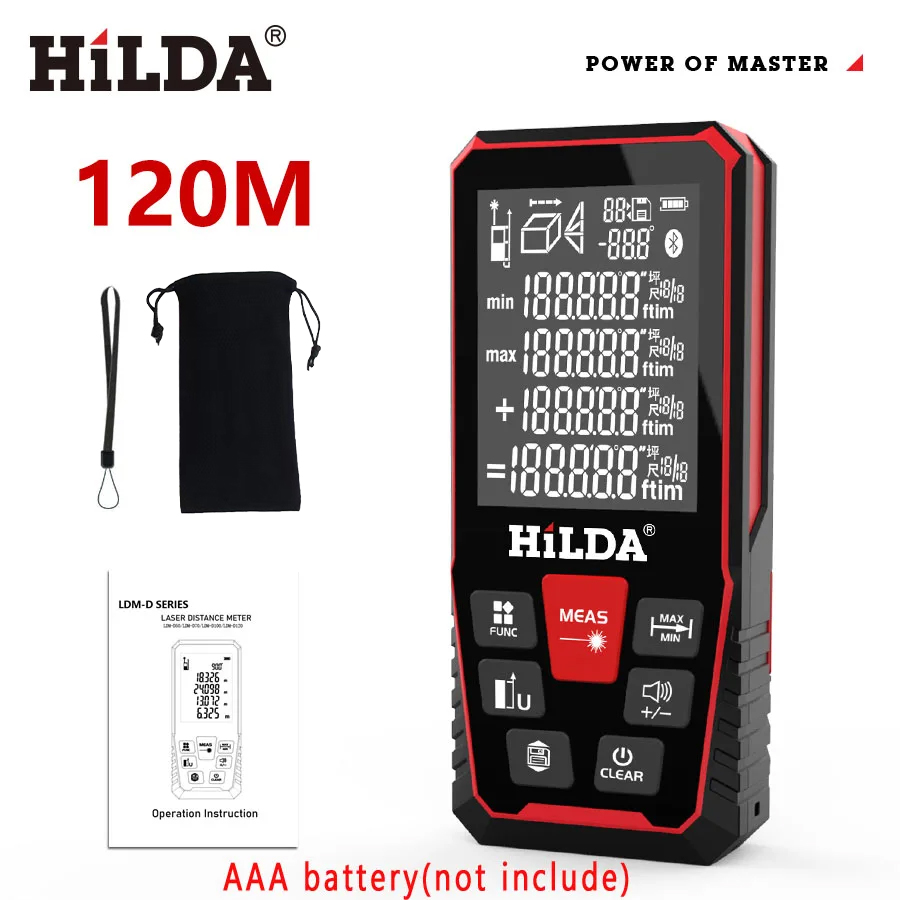 Laser Distance Meter 100M - เครื่องวัดระยะทางเลเซอร์ hilda 50เมตร/100เมตร/120เมตรเครื่องวัดระยะทางเลเซอร์ไม้บรรทัดวัดระยะโปรเครื่องมือทดสอบไม้บรรทัดวัดระยะ