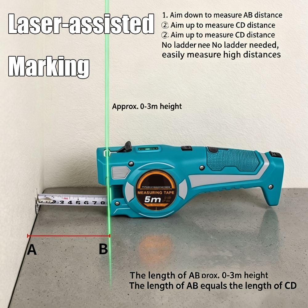 Digital Tape Measure 5M Laser - เครื่องวัดระยะด้วยเลเซอร์ 3-in-1 ความแม่นยำสูง 5Mx25mm เครื่องวัดระยะด้วยเลเซอร์ดิจิตอลอเนกประสงค์แบบชาร์จไฟได้