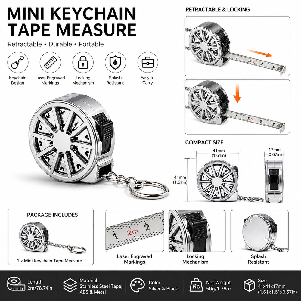 สายวัดพวงกุญแจ 2 เมตร โลหะชุบไ - Mini Laser Measure Keychain บทวิจารณ์และราคา