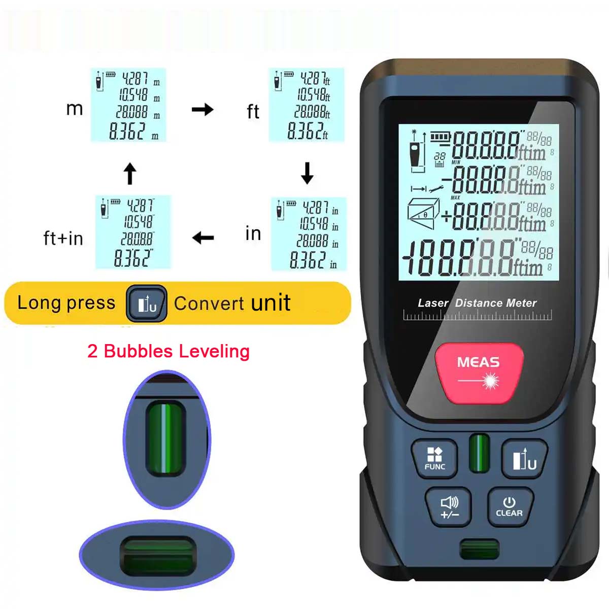 เครื่องวัดเมตรเลเซอร์100เมตรเค - Laser Distance Meter With Bubble Level บทวิจารณ์และราคา