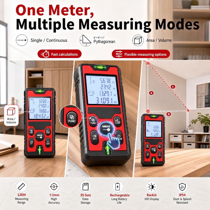 เครื่องวัดระยะด้วยเลเซอร์ 120  - Laser Distance Meter With Bubble Level บทวิจารณ์และราคา