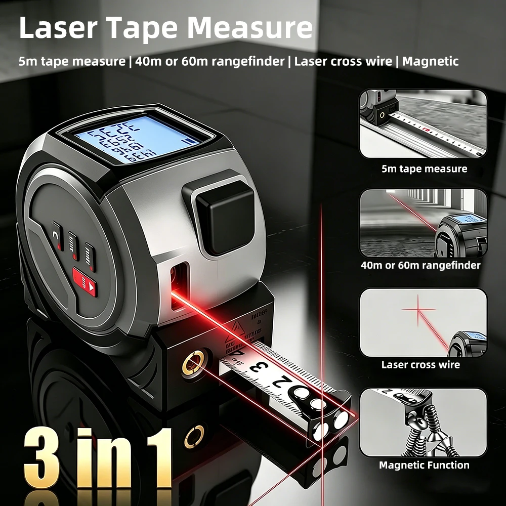 เทปวัดระยะเลเซอร์ 3 in 1 5 เมต - Laser Measure Area Volume Calculator บทวิจารณ์และราคา