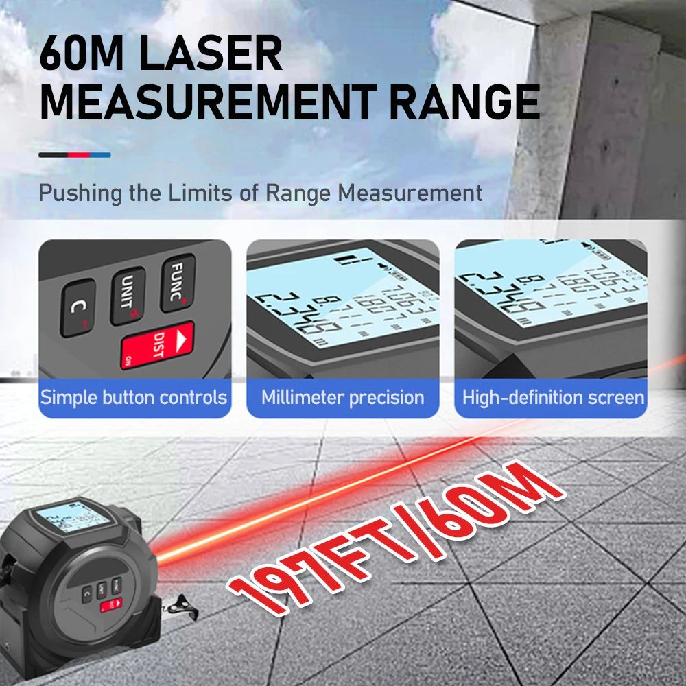 เทปวัดระยะเลเซอร์ 3 in 1 5 เมต - Laser Measure Area Volume Calculator บทวิจารณ์และราคา
